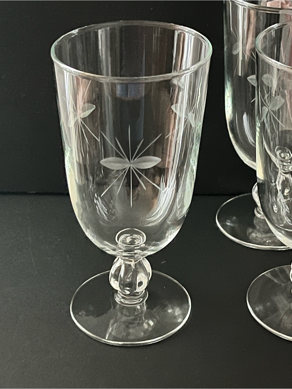 Libbey Glass Etched Starglow Water Goblets, 8 oz Stemmed Clear, Set of 8 Vintage